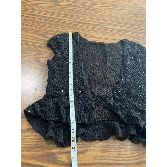 Black knitted sequined short flared open front cardigan - Picture 4 of 4